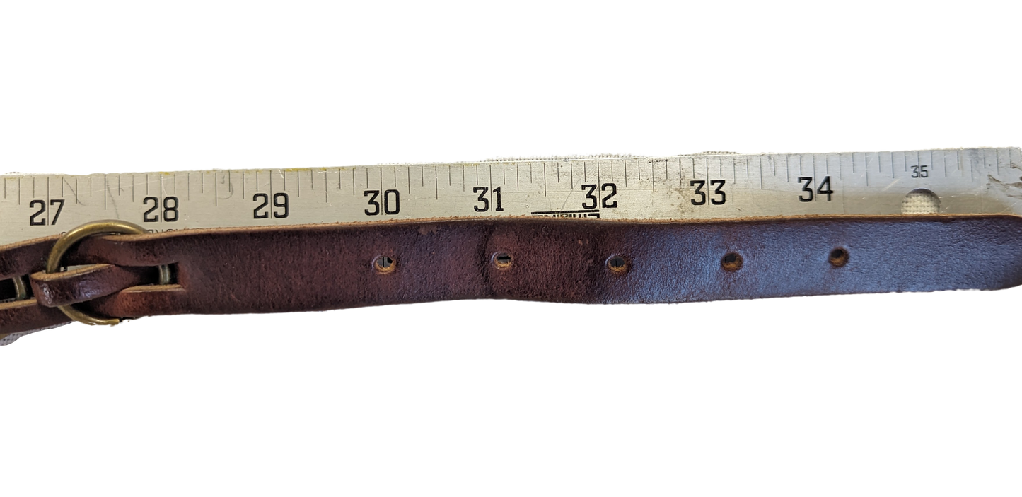 Brown Woven Leather belt with brass details women's Length -30" -34Brown Leather Woven Belt with Brass RingsBrown Leather Woven Belt
