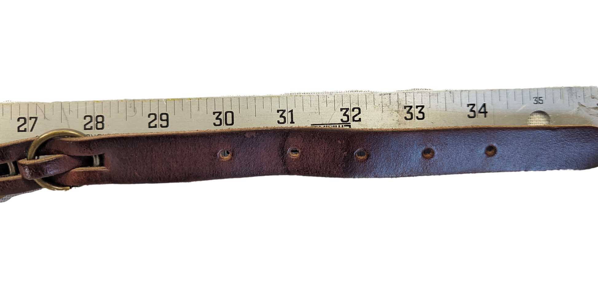 Brown Woven Leather belt with brass details women's Length -30" -34Brown Leather Woven Belt with Brass RingsBrown Leather Woven Belt
