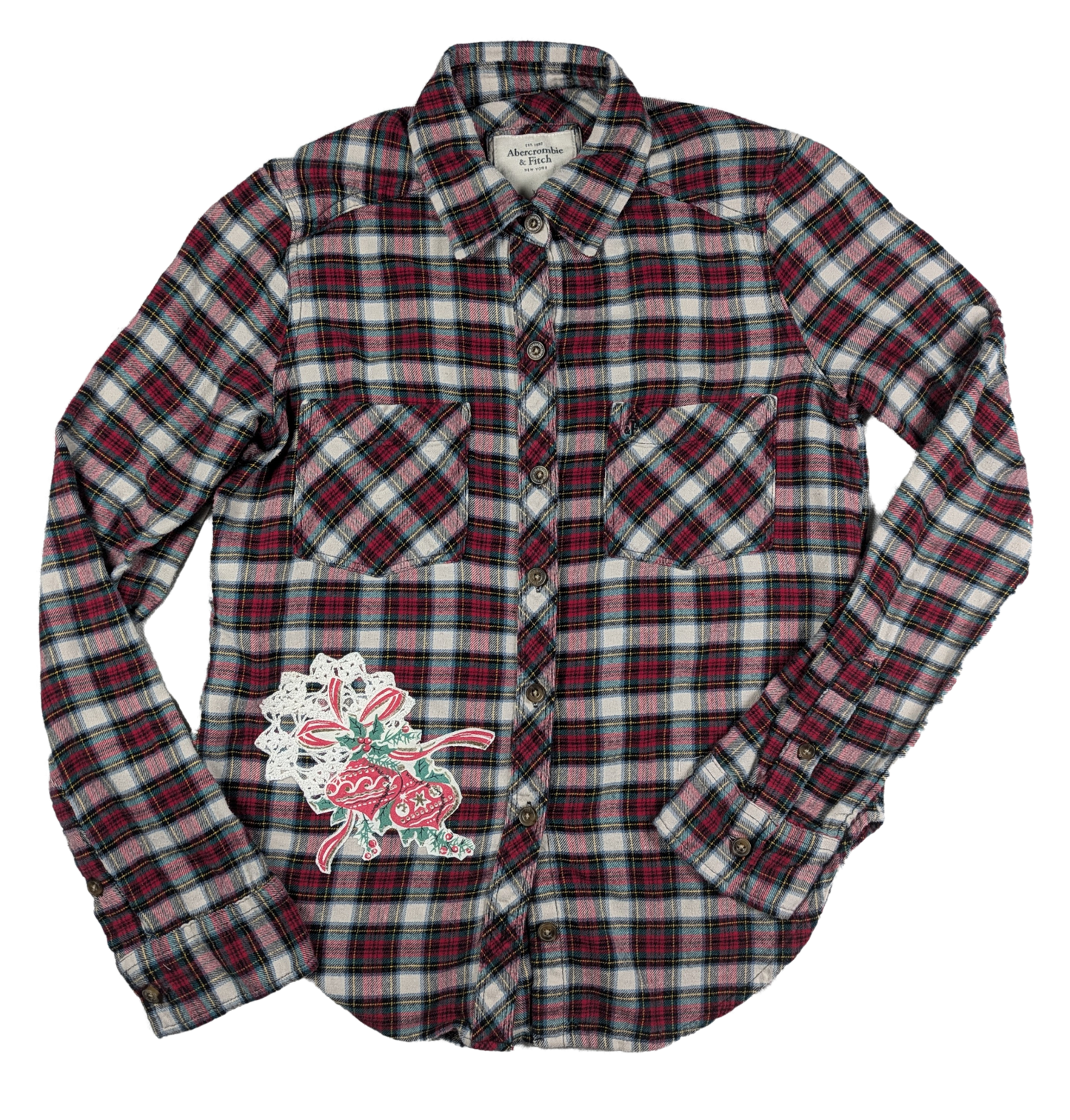 Refreshed - Abercrombie & Fitch Upcycled Plaid Flannel Size XS Treat yourself to some Peace and Joy this season with this upcycled plaid flannel, embellished with vi