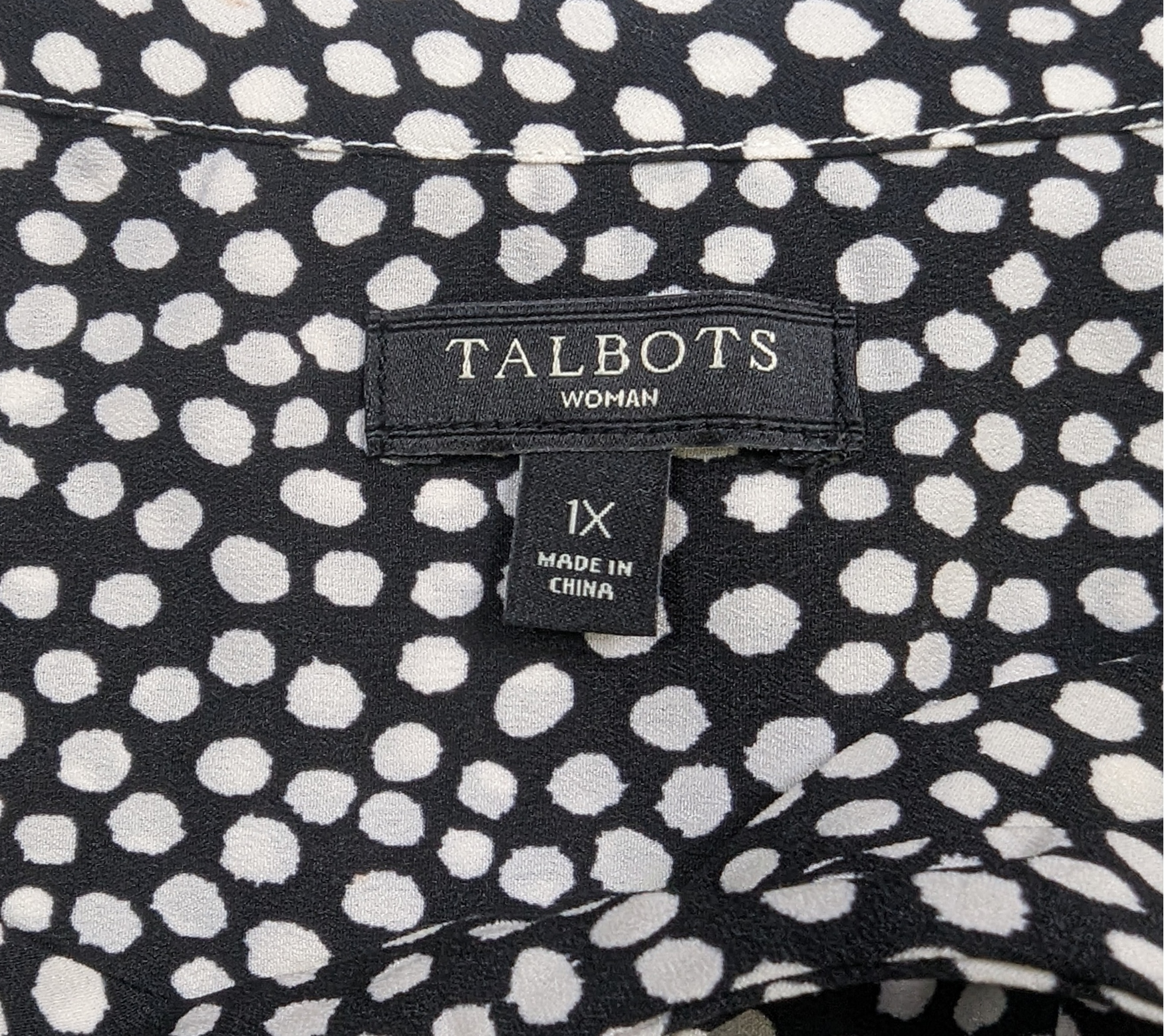 Talbots Black and White Polka Dot Notch Tie Neck Top Size 1X Add some playful polka dots to your wardrobe with this Talbots top! Featuring a stylish notch and tie ne