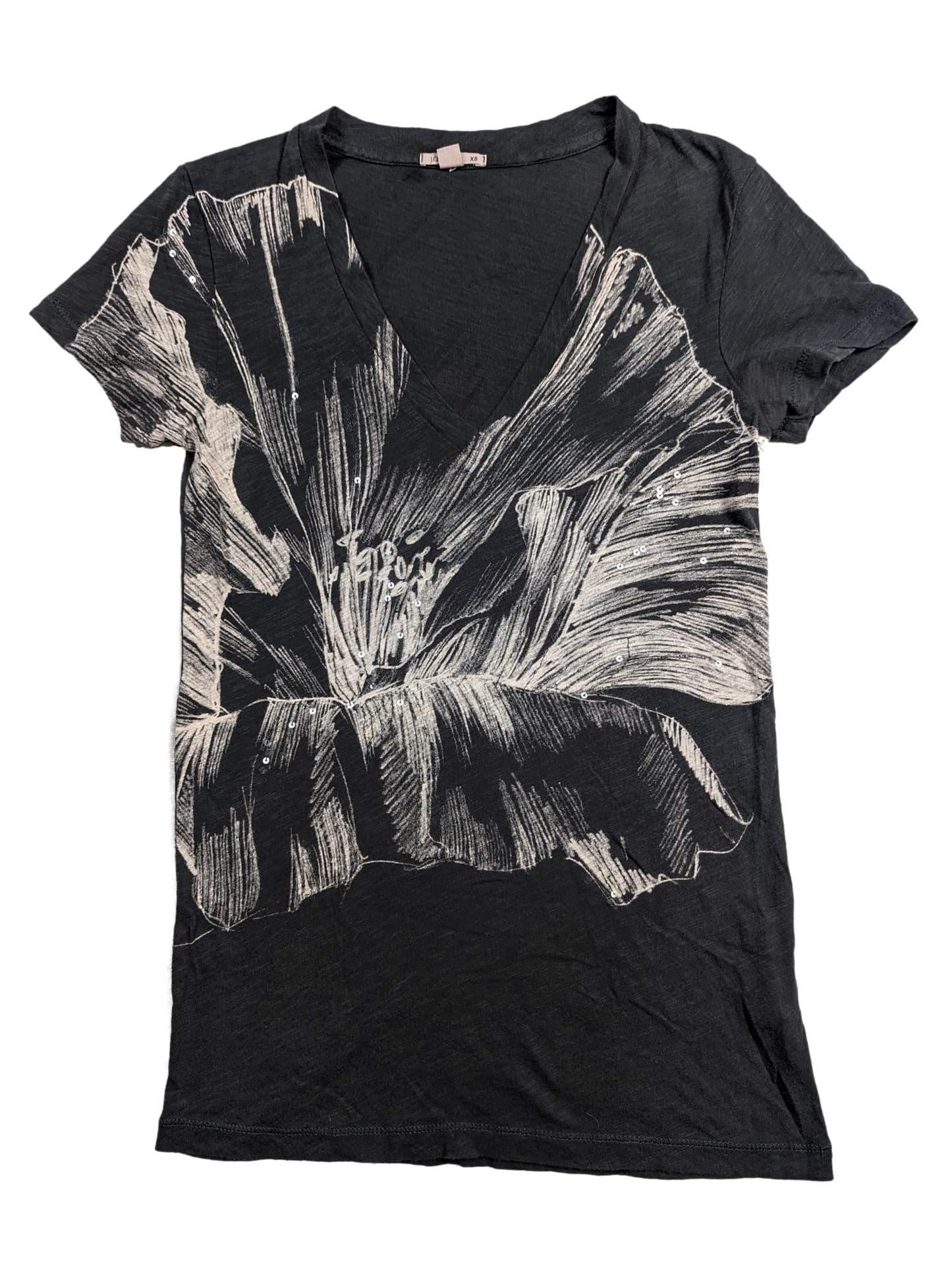 J Crew Dark Grey T-shirt with Abstract Floral Design with sequins Snag this quirky, playful J Crew dark grey t-shirt with a unique abstract floral design accented wi
