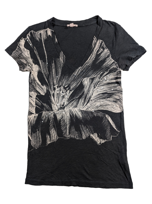 J Crew Dark Grey T-shirt with Abstract Floral Design with sequins Snag this quirky, playful J Crew dark grey t-shirt with a unique abstract floral design accented wi