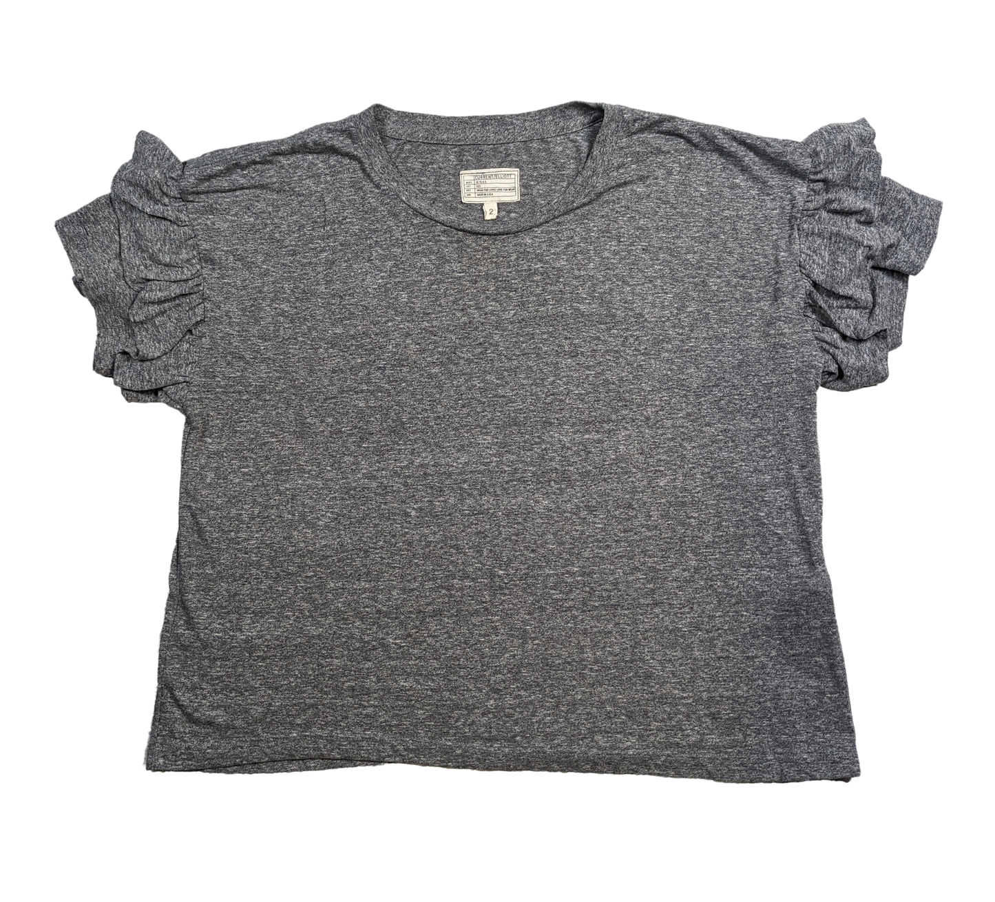 Current Elliott The Roadie Ruffle Sleeve Cotton Tee Size 2 Playful and comfy Current/Elliott The Roadie Tee boasts an oversized fit in soft heather gray cotton. With
