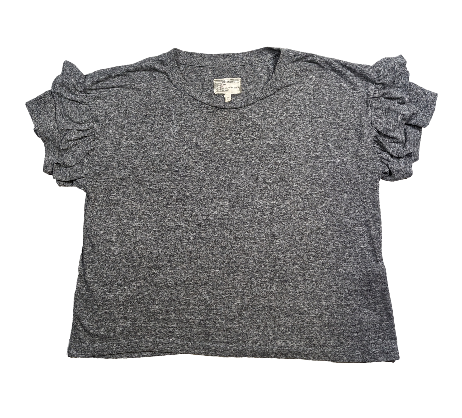 Current Elliott The Roadie Ruffle Sleeve Cotton Tee Size 2 Playful and comfy Current/Elliott The Roadie Tee boasts an oversized fit in soft heather gray cotton. With