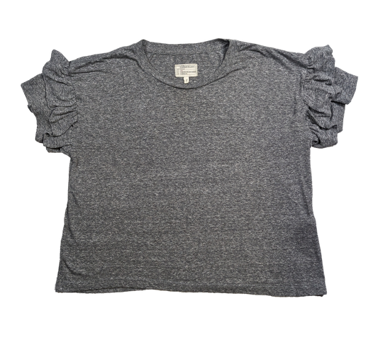 Current Elliott The Roadie Ruffle Sleeve Cotton Tee Size 2 Playful and comfy Current/Elliott The Roadie Tee boasts an oversized fit in soft heather gray cotton. With
