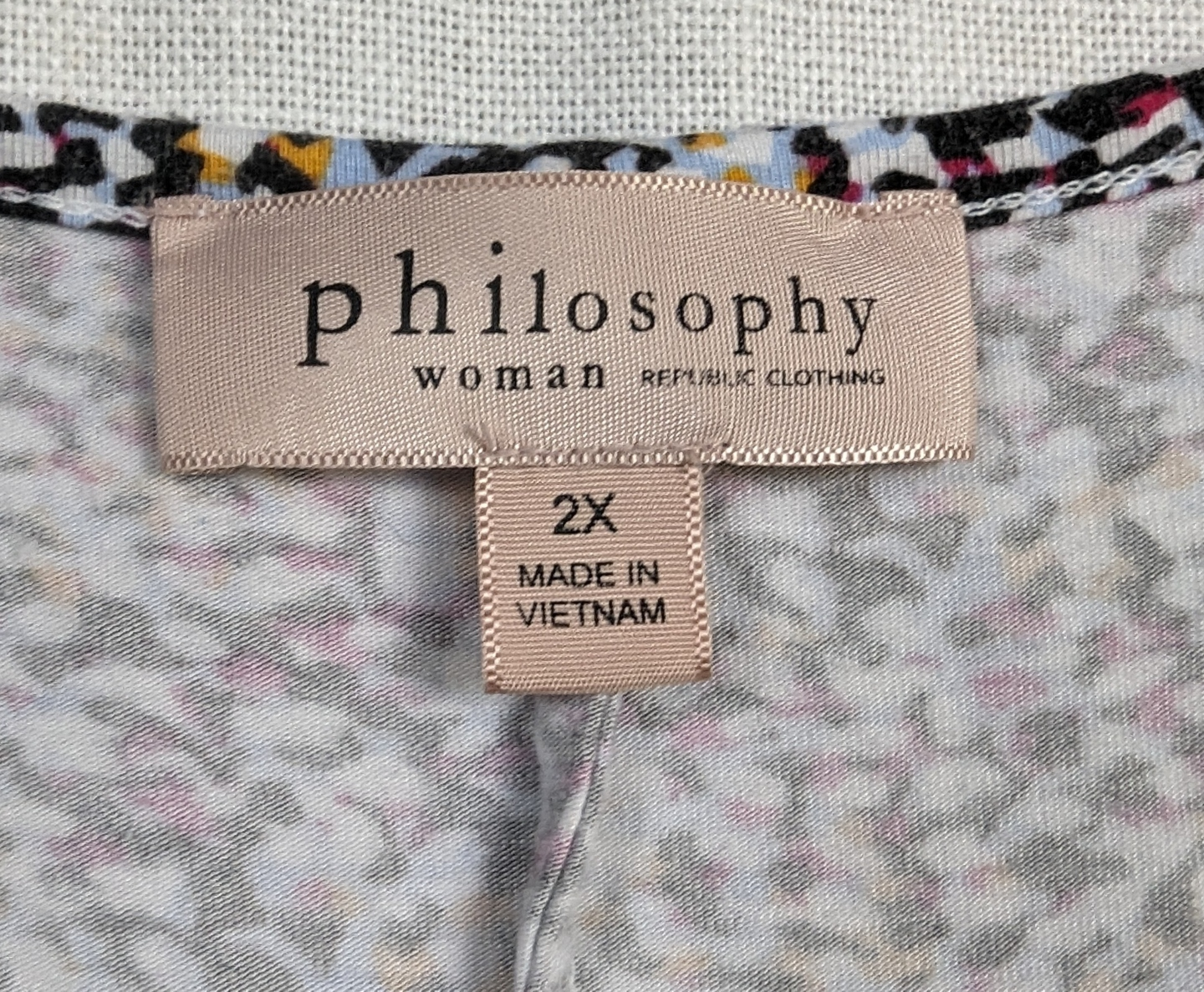 Philosophy Three-Quarter Sleeve Multi-colored Tunic Size 2X Unleash your inner philosopher with this whimsical tunic! The flowy silhouette and three-quarter sleeves