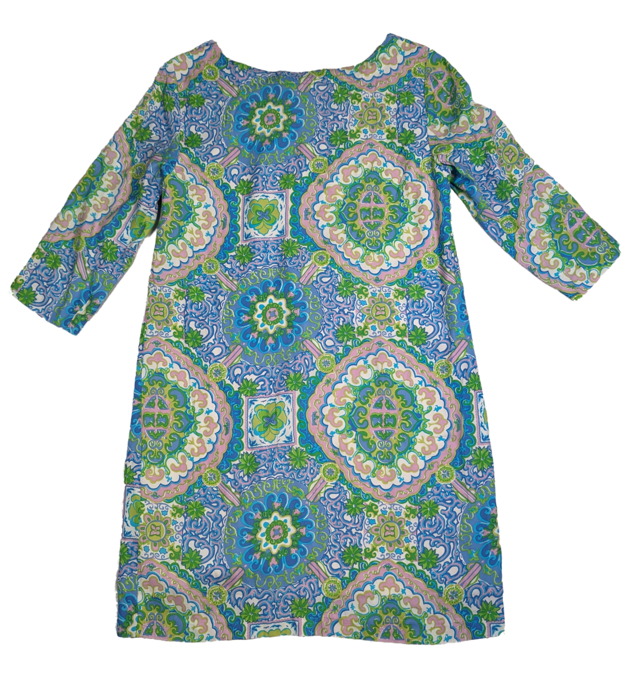 Tommy Hilfiger Pastel Paisley Print Knee Length Dress Size Medium This Tommy Hilfiger dress features a beautiful pastel paisley print, three quarter sleeves, and a k