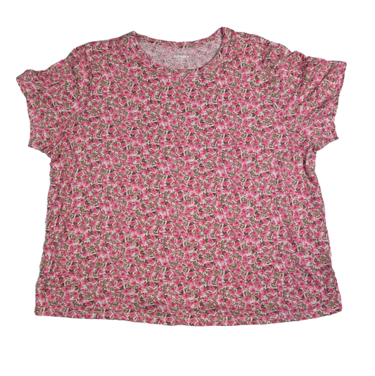 Old Navy Pink Floral T shirt Size XL Make a statement with this playful Old Navy T-shirt! Featuring a vibrant pink floral design, this cotton shirt is both stylish a