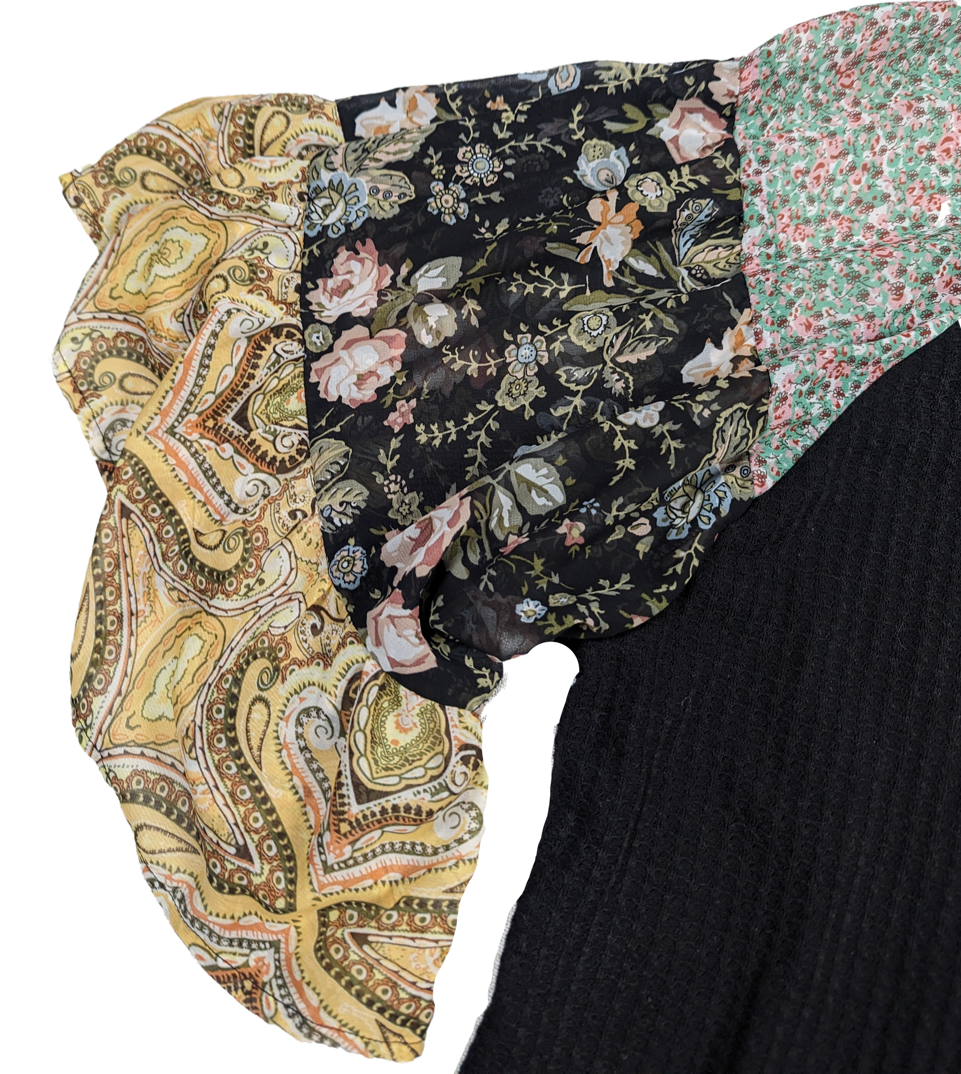 Umgee Black Shirt with Floral Ruffle Sleeves Flower power meets fashion in this Umgee black shirt with floral ruffle sleeves. The soft textured knit and size 1XL make it the perfect blend of comfort and style.