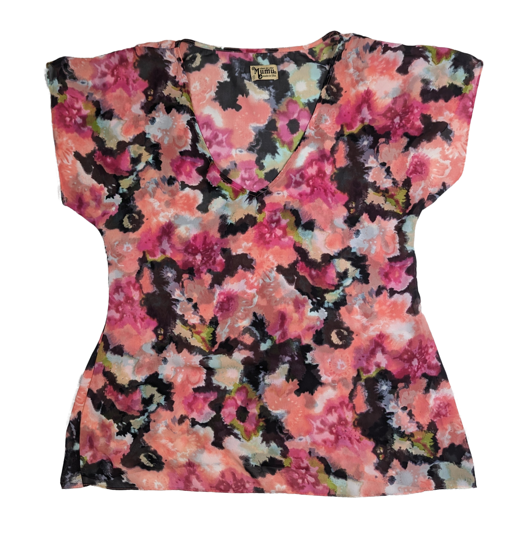 Show Me Your MuMu Abstract Print Sheer Top Be bold and playful in the Show Me Your MuMu Abstract Print Sheer Top. This semi-sheer top features a vibrant abstract floral print, perfect for making a statement.