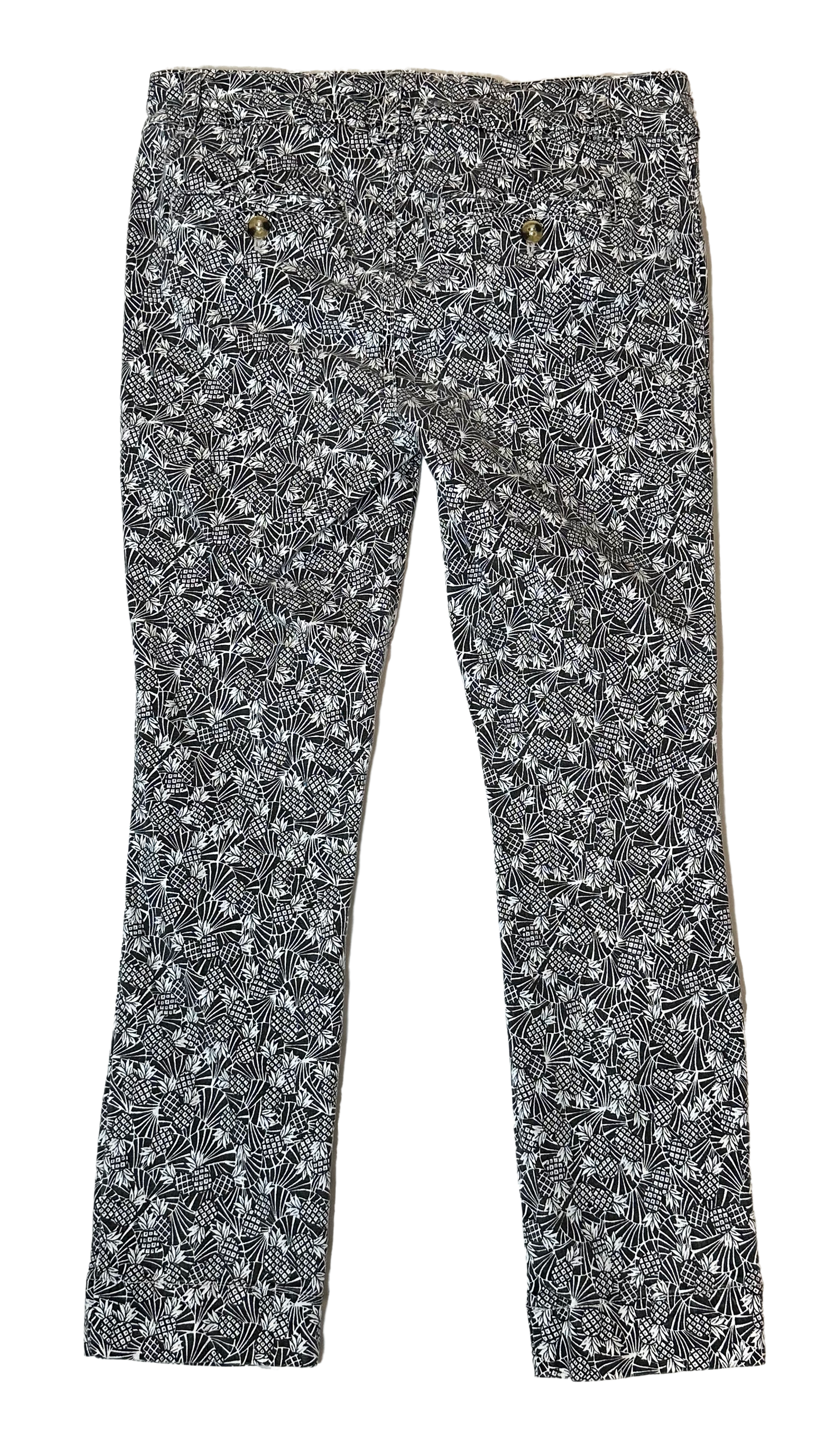Anthropologie Black & White Pineapple Print Bowery Ankle Crop Pants size 10R Satisfy your craving for fashion with these playful pants by Anthropologie. Featuring a