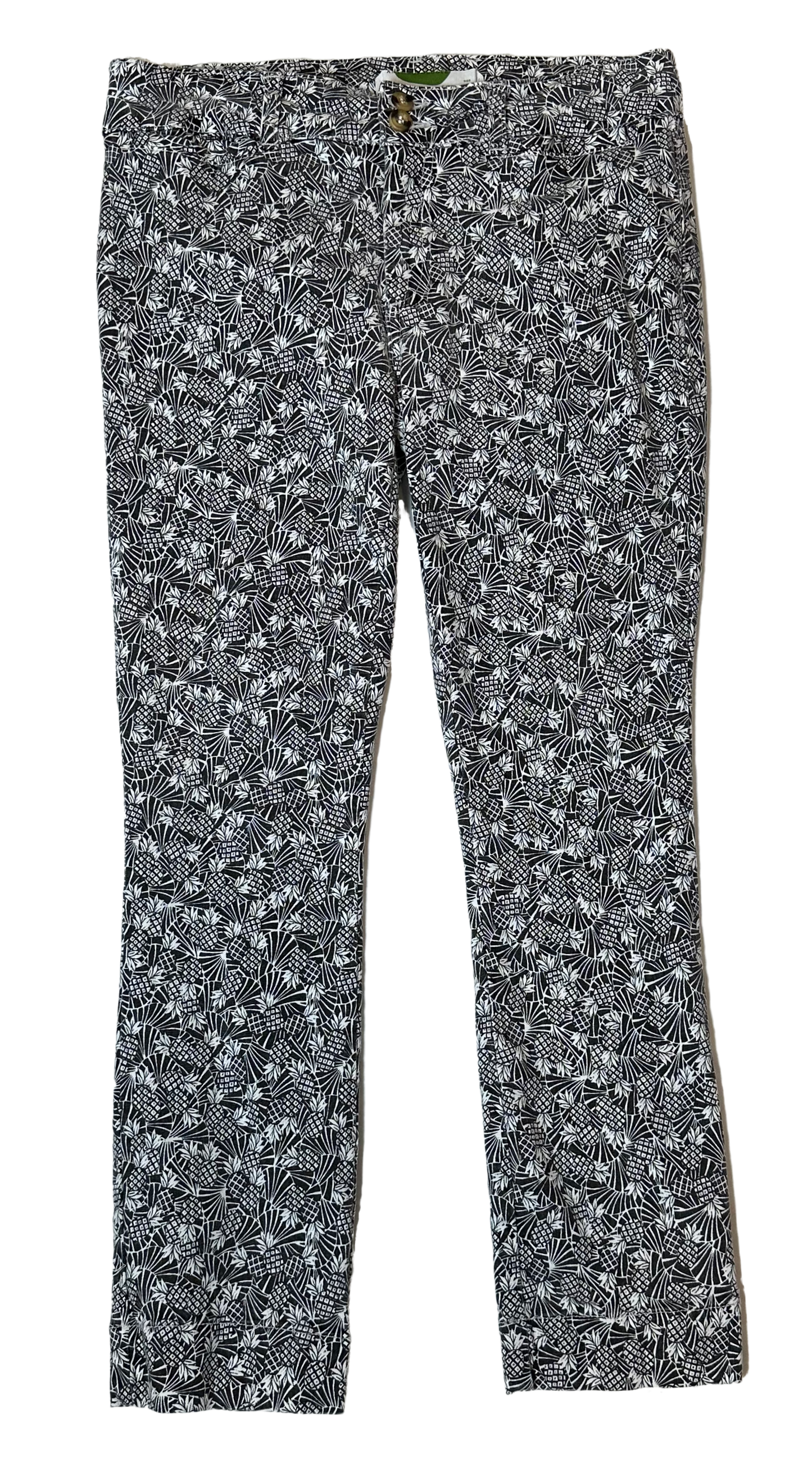 Anthropologie Black & White Pineapple Print Bowery Ankle Crop Pants size 10R Satisfy your craving for fashion with these playful pants by Anthropologie. Featuring a