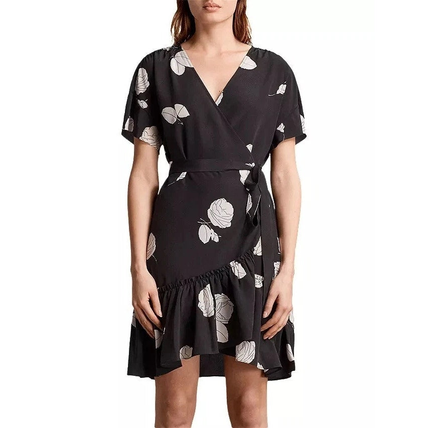 All Saints Rene Rodin Silk Floral Wrap Dress Size 2