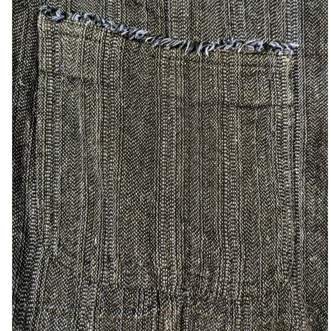 J. Jill Linen Blend Denim Jacket Blazer Dark Blue Fringe Pockets Buttons Size 10