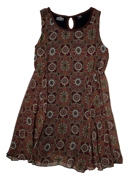 AngieStep out in style this season wearing our Angie sleeveless crew neck dress! This stunning dress is printed with a classic medallion pattern in beautiful fall colors DressesAngie Sleeveless Crew Neck Dress with Fall Color PrintAngie Sleeveless Crew Neck Dress