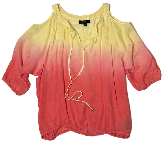 BCXThis BCX blouse gives you a colorful take on the peasant-style. The stylish ombre in pink and yellow will draw all the attention, while the elastic hem and metal-detShirts & TopsBCX Ombre Cold Shoulder Peasant BlouseBCX Ombre Cold Shoulder Peasant Blouse