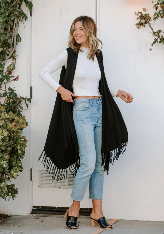 Lovestitch Fringed Long Tunic Vest