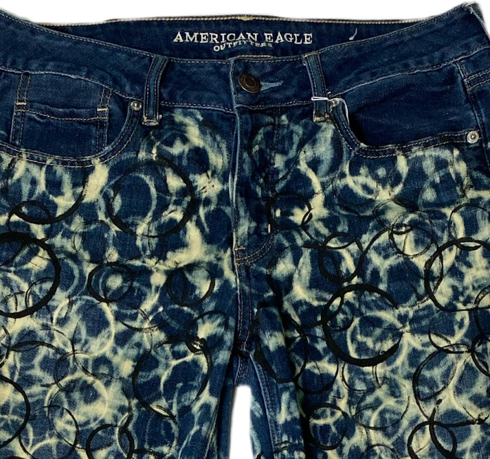 REFRESHED - American Eagle Distressed and Hand Printed Denim Jeans size 8