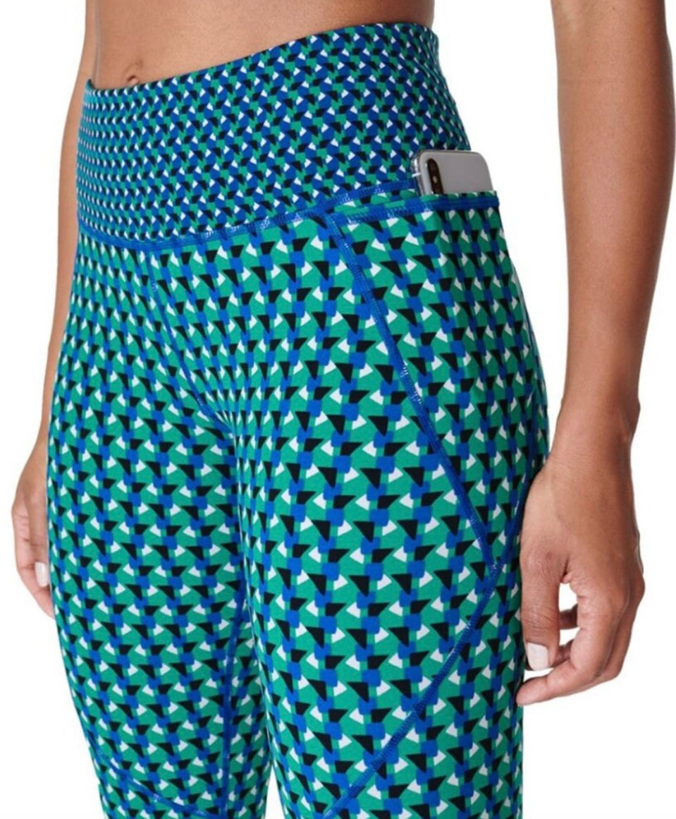 Sweaty Betty 7/8 Length Power Blue & Green Geometric Print Leggings Size 10