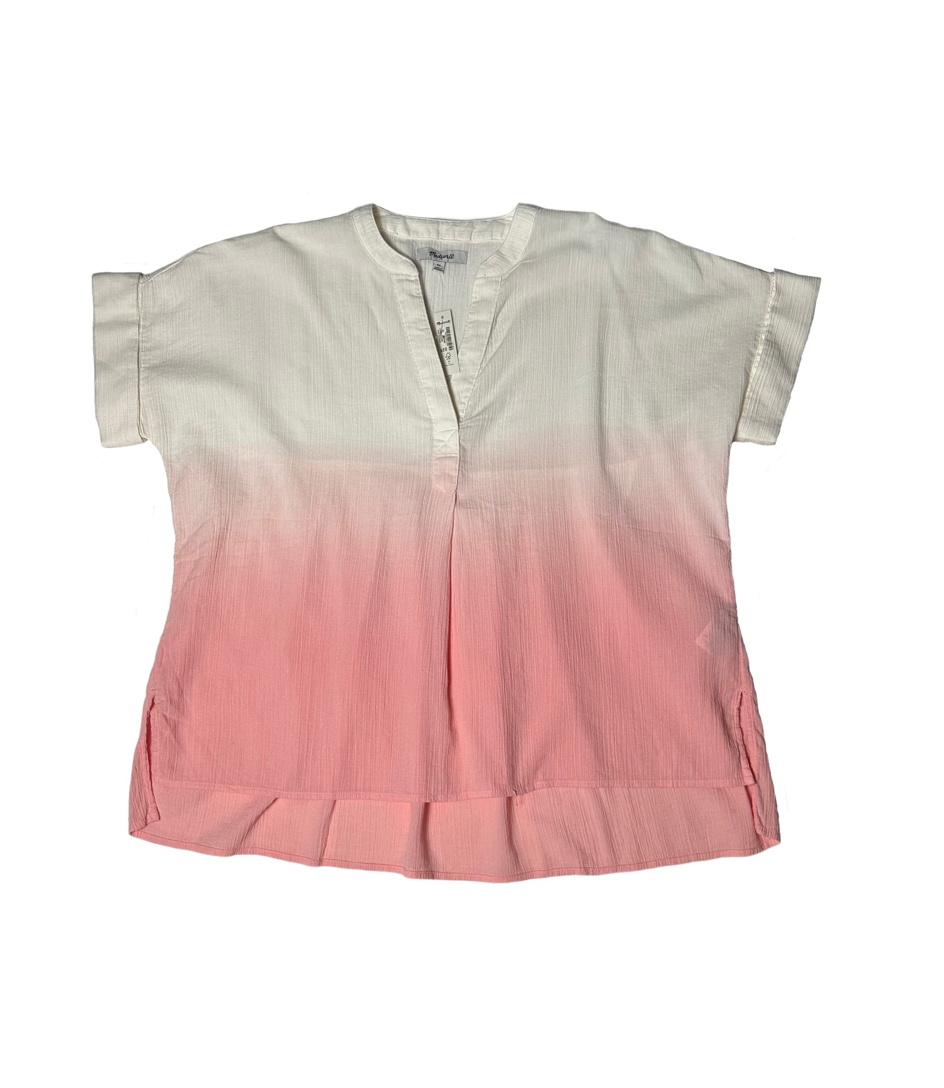 Madewell Short Sleeve Cream & Pink Ombre Shirt - NWT is perfect for spring and summer wear. The cream and pink ombre design is stylish and eye-catching, and it's new with taShirts & TopsMadewell Short Sleeve Cream & Pink Ombre Shirt - NWTMadewell Short Sleeve Cream & Pink Ombre Shirt - NWT