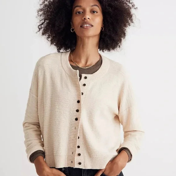MADEWELL Brampton Crop Cardigan Sweater Ivory Cream Size XS Keep things short and simple this season with this cropped cardigan that doubles as a top. It's easy, box