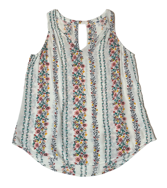 Old NavyLook blooming fabulous in this Old Navy floral stripe sleeveless v-neck shirt! It's semi-sheer white fabric adorned with floral stripes will have you looking like yoShirtOld Navy Floral Stripe Sleeveless V-neck ShirtNavy Floral Stripe Sleeveless