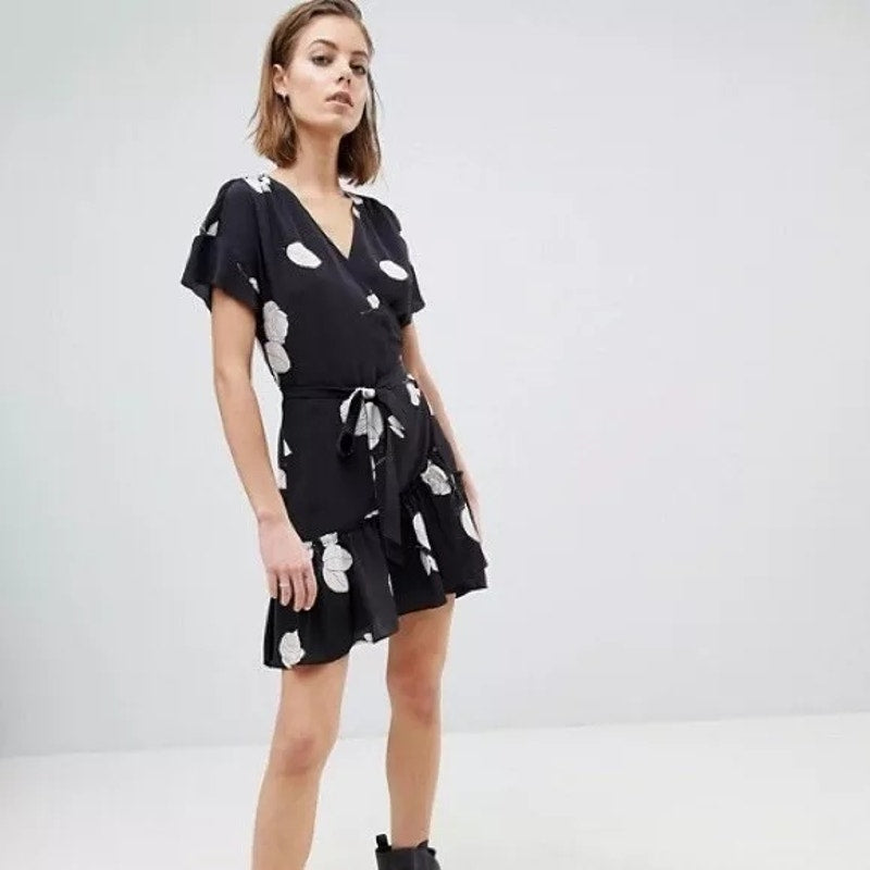 All Saints Rene Rodin Silk Floral Wrap Dress Size 2