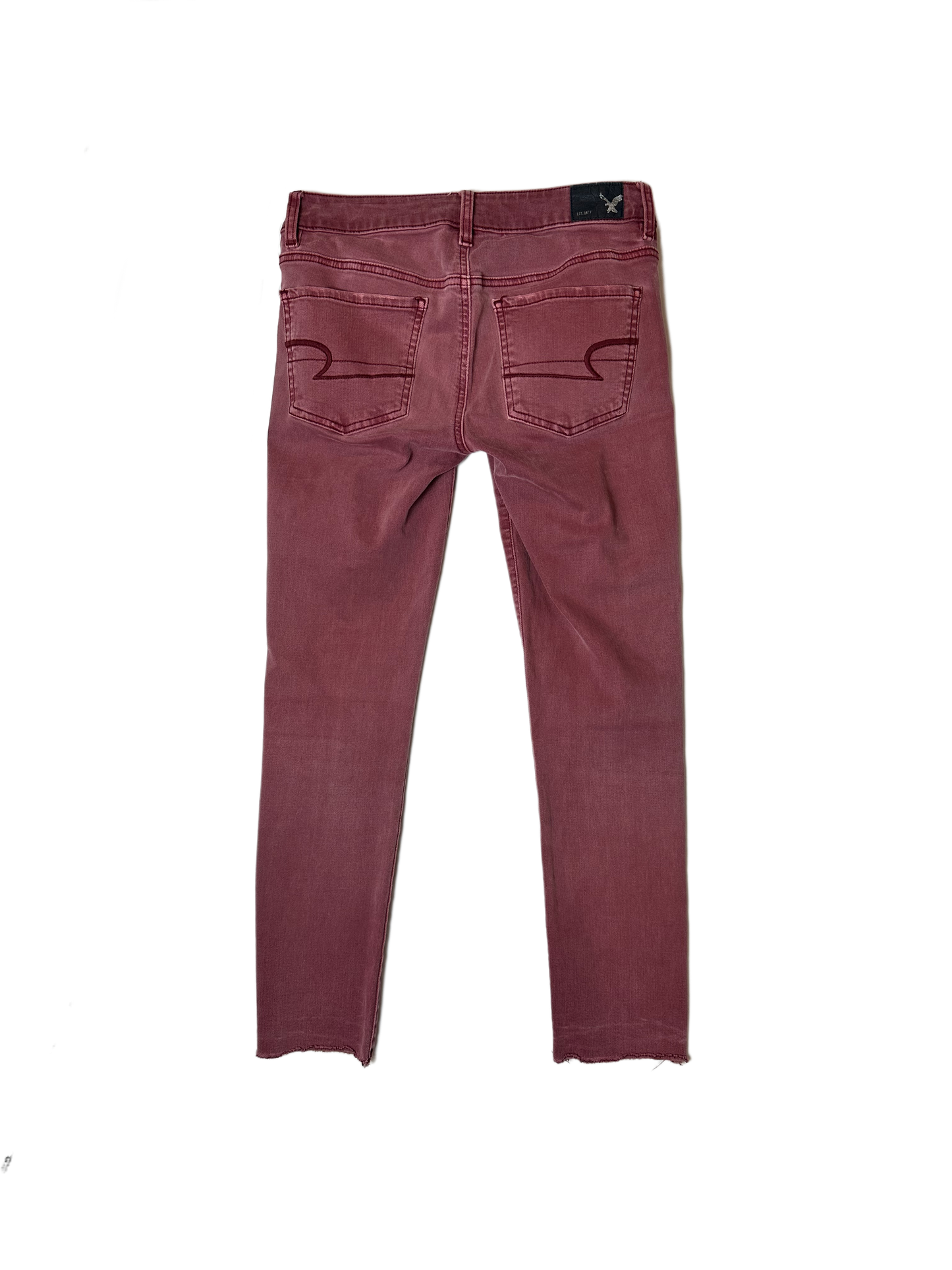 American EagleThese burgundy American Eagle cropped jeggings are ready to stretch the limits of your style! With super stretch material, a cropped length, and in a classic burgundJeansAmerican Eagle Burgundy Cropped JeggingsAmerican Eagle Burgundy Cropped Jeggings