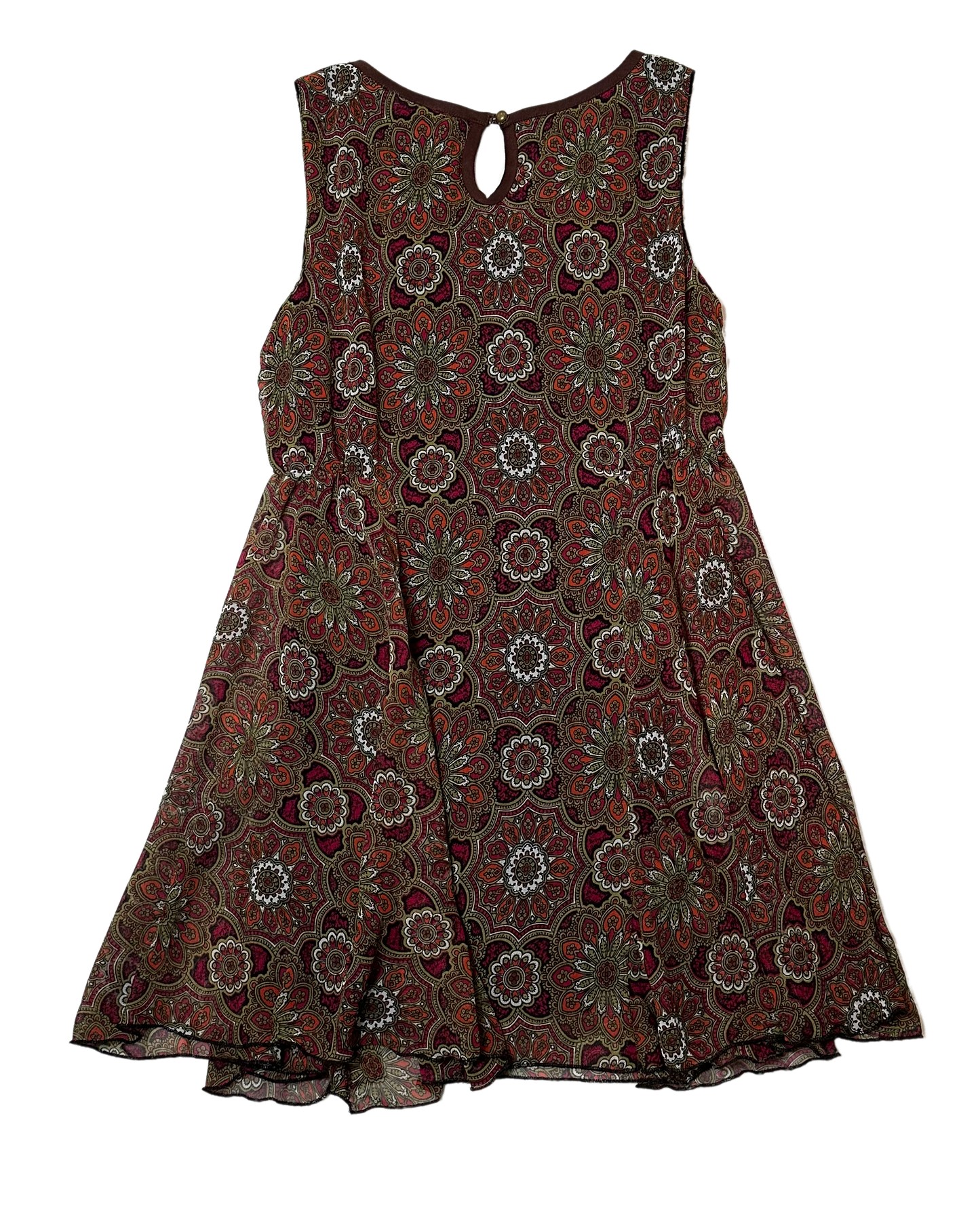 AngieStep out in style this season wearing our Angie sleeveless crew neck dress! This stunning dress is printed with a classic medallion pattern in beautiful fall colors DressesAngie Sleeveless Crew Neck Dress with Fall Color PrintAngie Sleeveless Crew Neck Dress