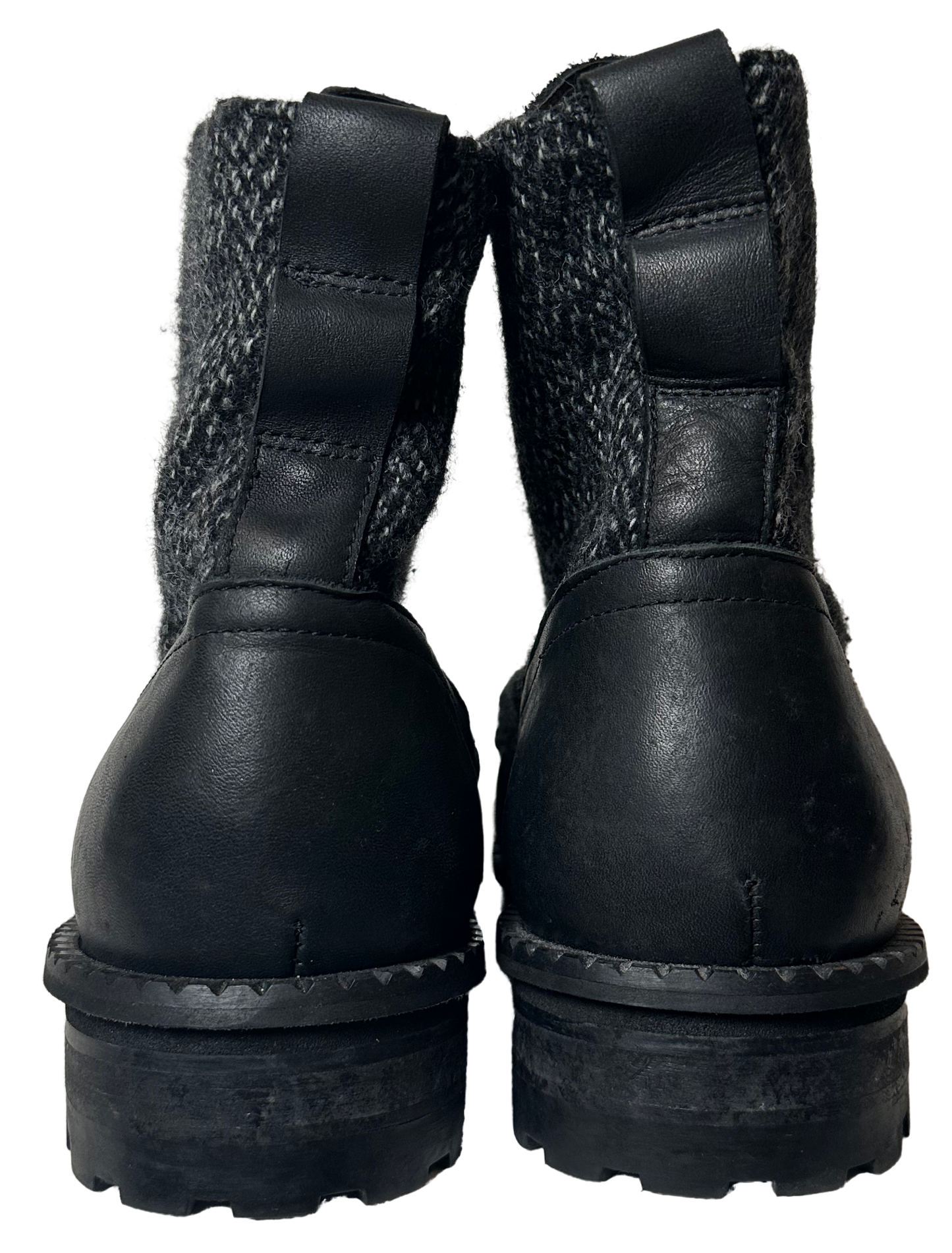 All Saints Black Leather & Grey Tweed STYX Chelsea Boots with Zipper US 12/ EU 45