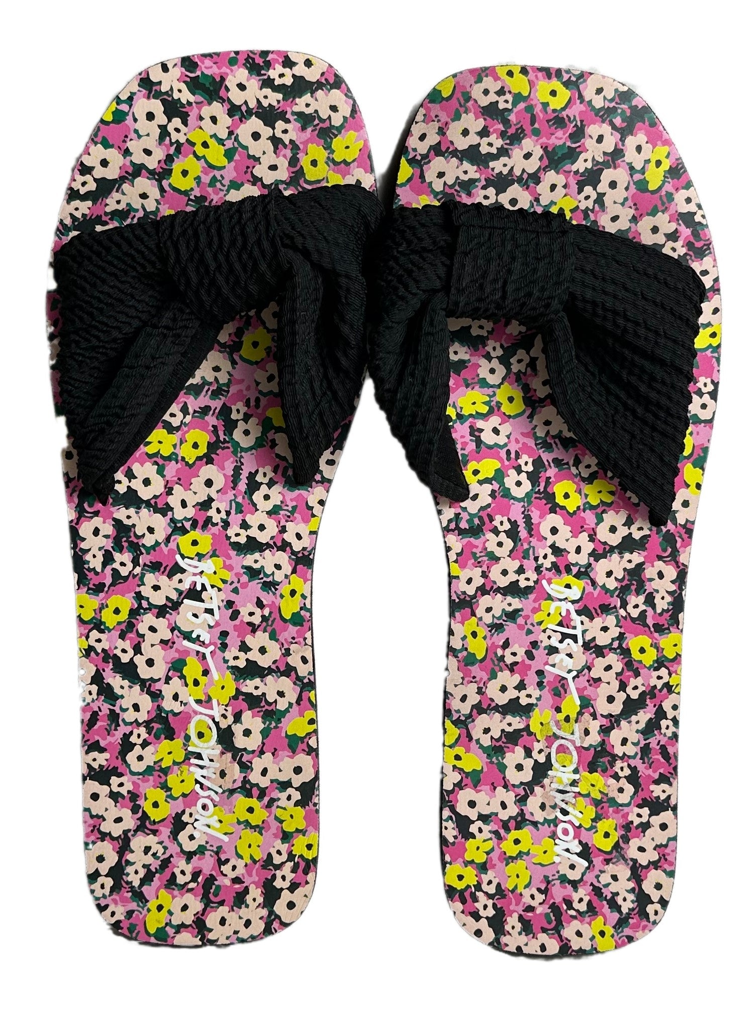 Betsey JohnsonStep up your weekend style with these Betsey Johnson Black and Floral Slip On Sandals - NWOT! With a floral-patterned sole, fabric knot strap, and slip-on design, thShoesBetsey Johnson Black and Floral Slip On Sandals - NWOTBetsey Johnson Black