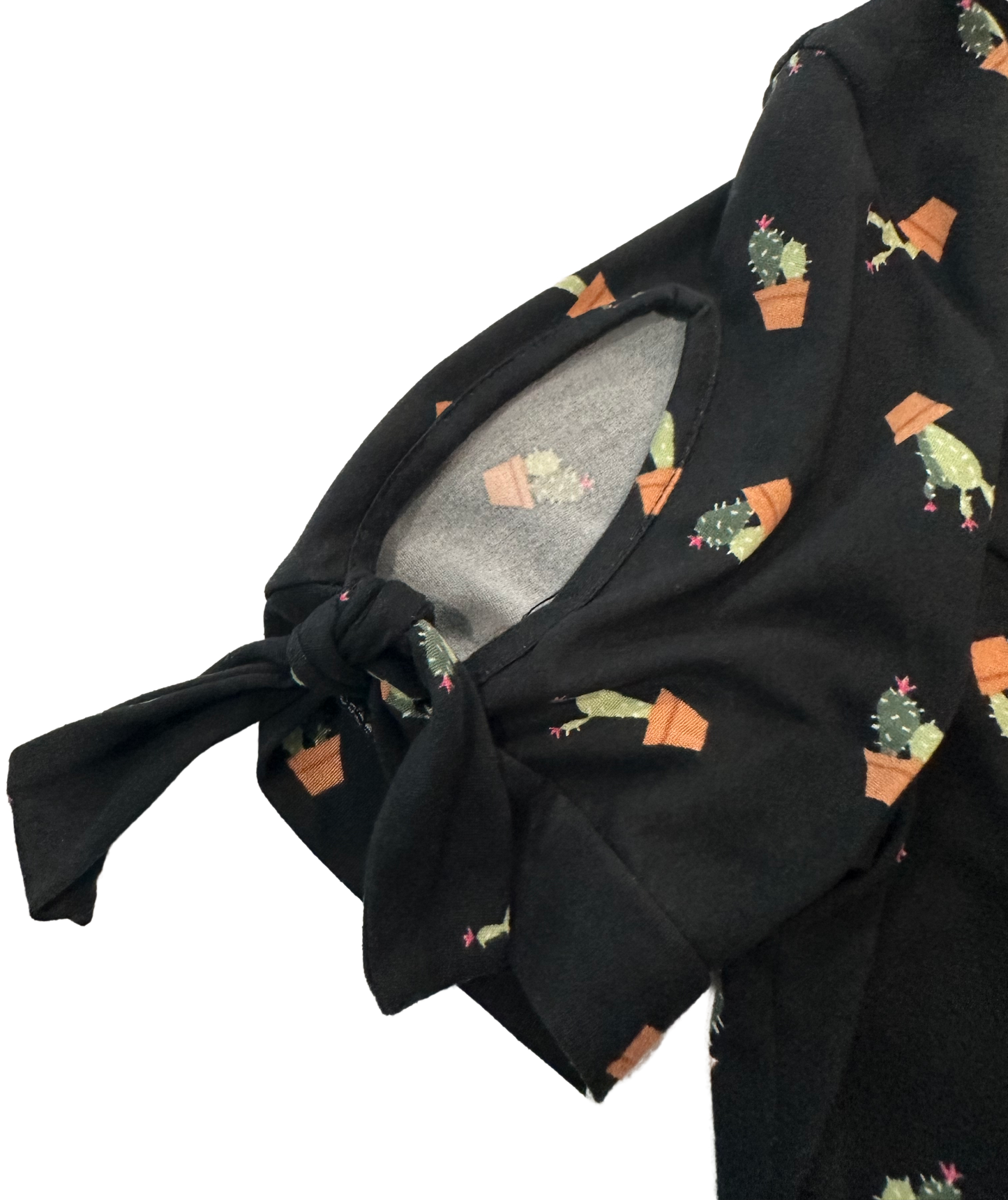 Banana Lemon Cactus Print Black Fit & Flare Dress