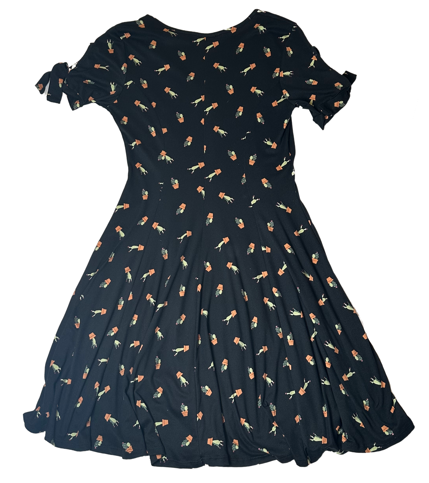 Banana Lemon Cactus Print Black Fit & Flare Dress