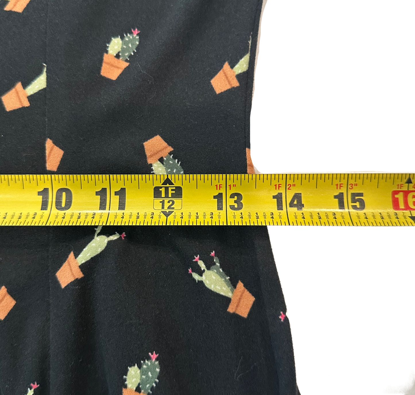 Banana Lemon Cactus Print Black Fit & Flare Dress