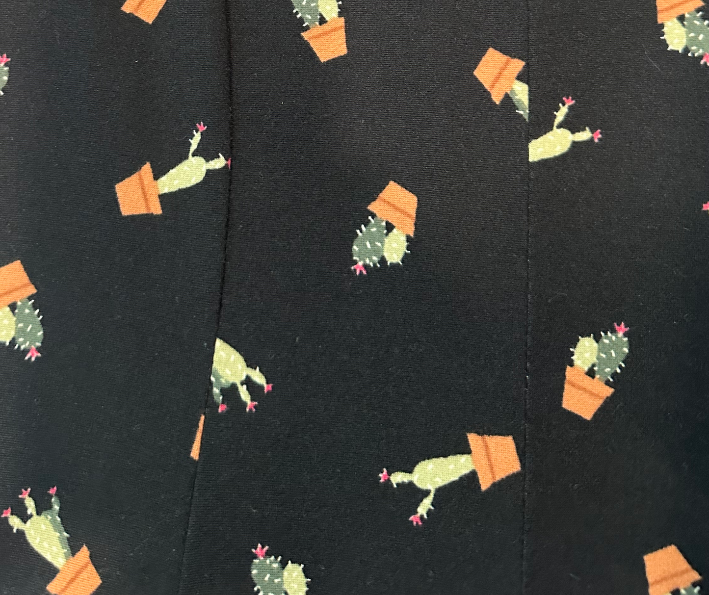 Banana Lemon Cactus Print Black Fit & Flare Dress