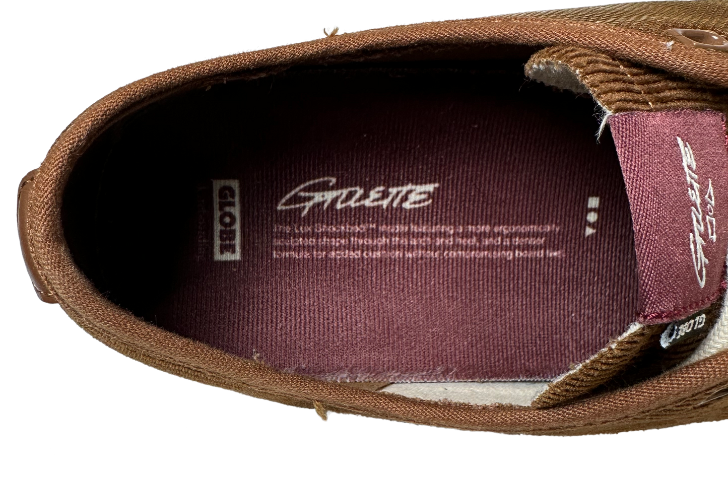 Globe Gillette Ginger Brown Corduroy Skate Shoe Size 10