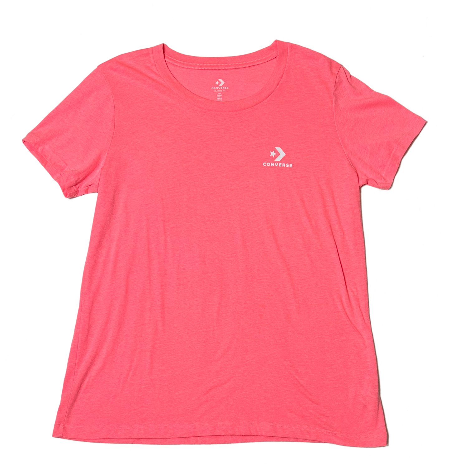 ConverseMake a statement in this classic fit, hot pink short-sleeve Converse T-shirt! It'll help you stand out in a crowd, and offer a bright, bold burst of color to any outShirtConverse Classic Fit Hot Pink Short Sleeve T-ShirtConverse Classic Fit Hot Pink Short Sleeve