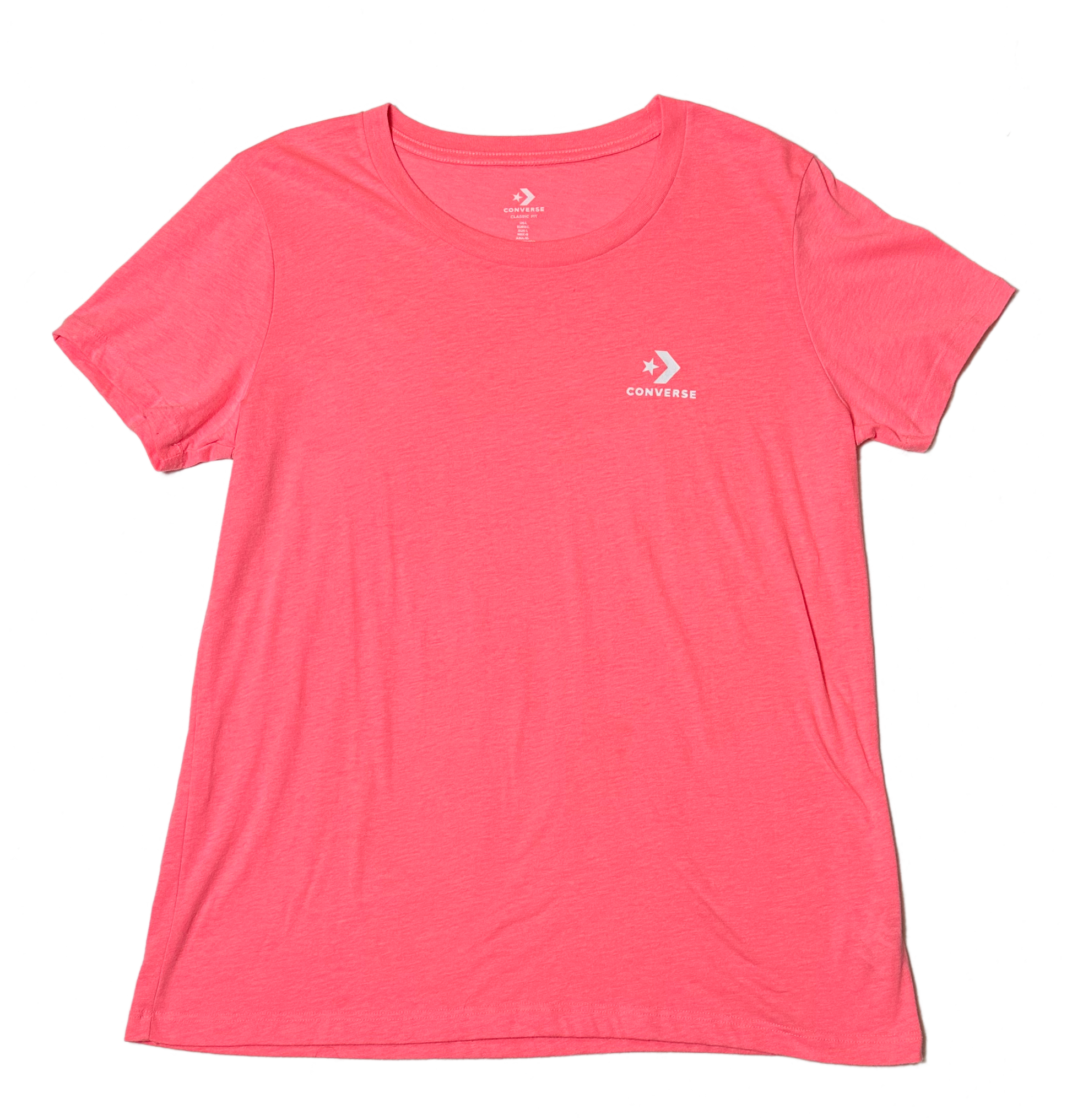 ConverseMake a statement in this classic fit, hot pink short-sleeve Converse T-shirt! It'll help you stand out in a crowd, and offer a bright, bold burst of color to any outShirtConverse Classic Fit Hot Pink Short Sleeve T-ShirtConverse Classic Fit Hot Pink Short Sleeve