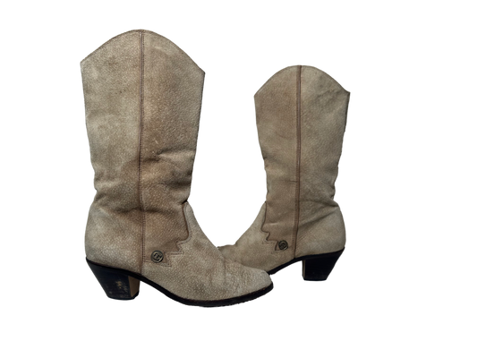 Etienne Aigner Vintage Tan Suede Boots Size 7 Score a vintage find with these well-loved Etienne Aigner boots. Made in Brazil with supple suede, they're the perfect