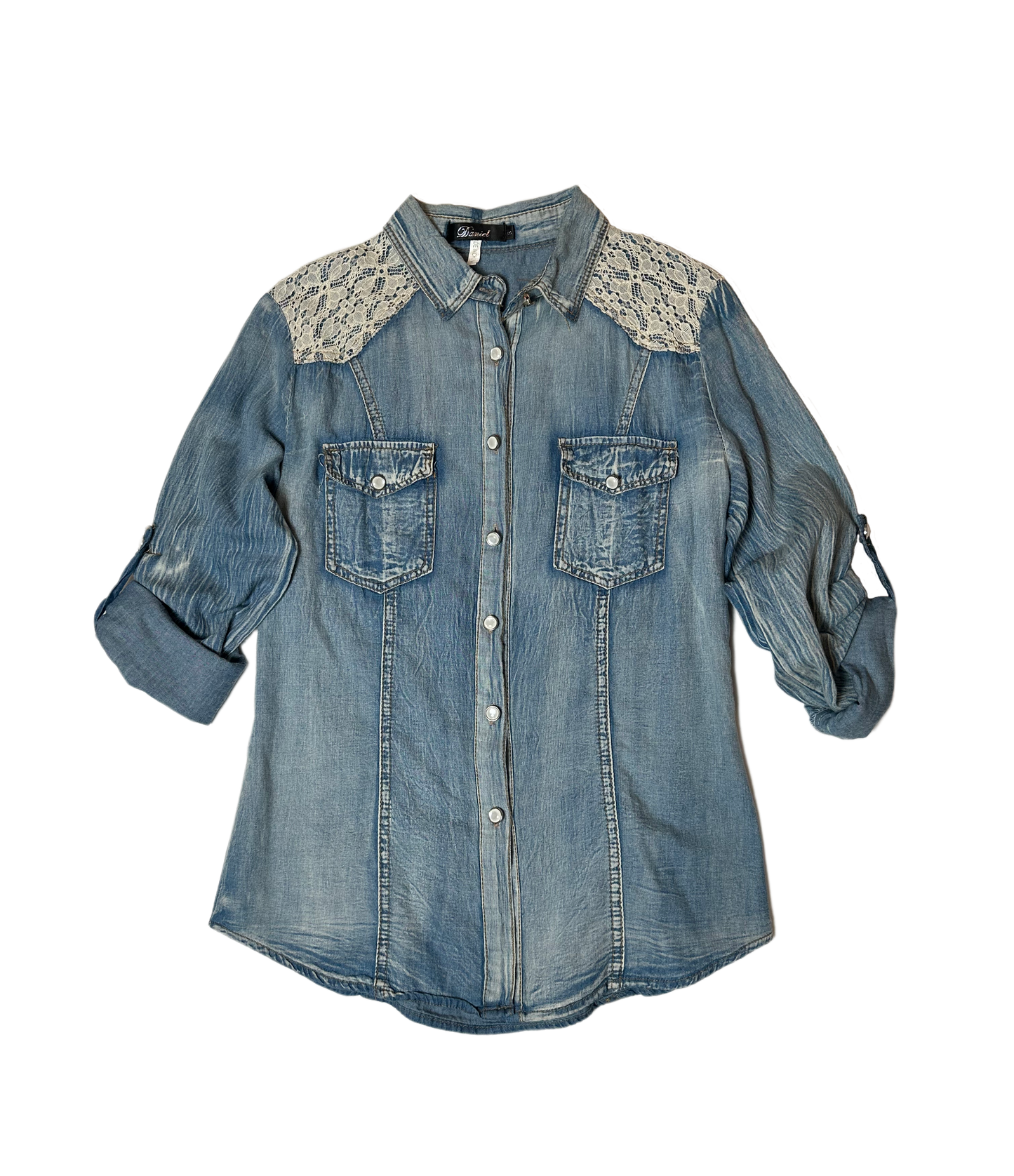 Daniel Faded Denim Shirt with Lace Trim is one timeless piece! Perfect for those days when you want to feel casually cool, it features a faded denim style coupled with the plaShirtDaniel Faded Denim Shirt with Lace TrimDaniel Faded Denim Shirt