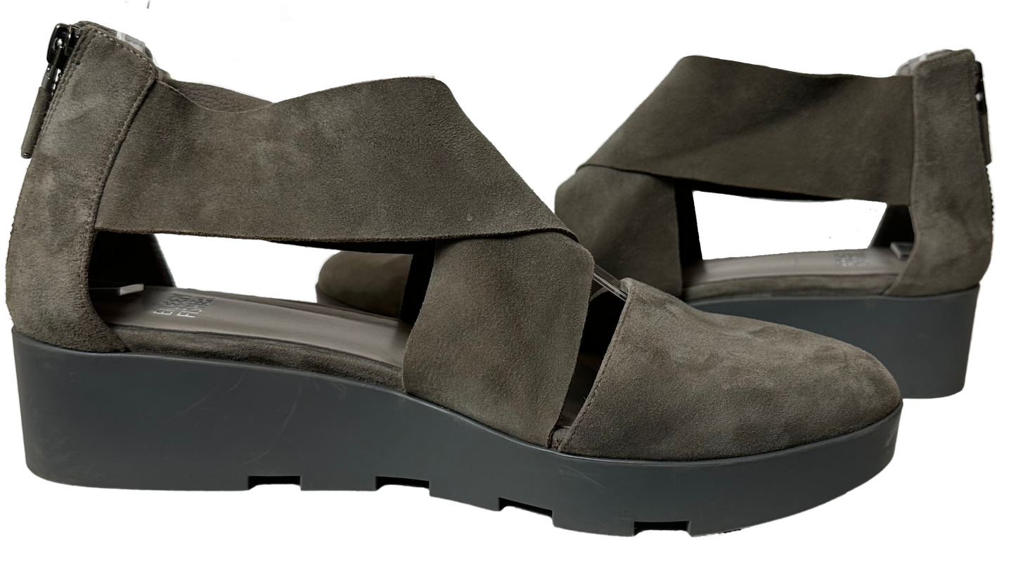 Eileen Fisher Buoy Suede Criss Cross Close Toe Wedge Platform Sandals 8 1/2