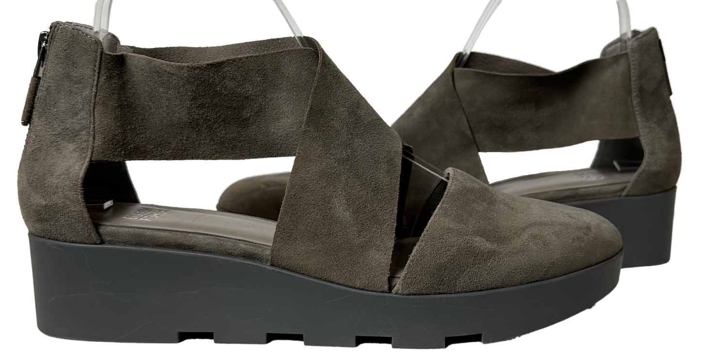 Eileen Fisher Buoy Suede Criss Cross Close Toe Wedge Platform Sandals 8 1/2