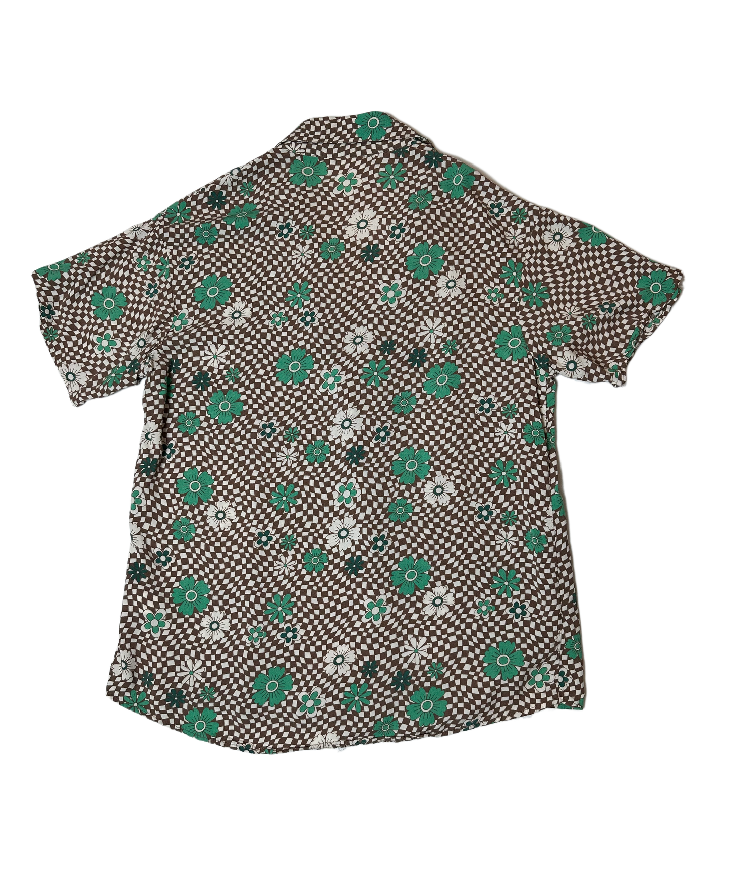 Self Esteem Short Sleeve Retro Floral Print Blouse is a vintage wardrobe must-have! With its funky retro floral and checker print in earthy green and brown hues, you'll exude confShirtSelf Esteem Short Sleeve Retro Floral Print BlouseEsteem Short Sleeve Retro Floral Print Blouse