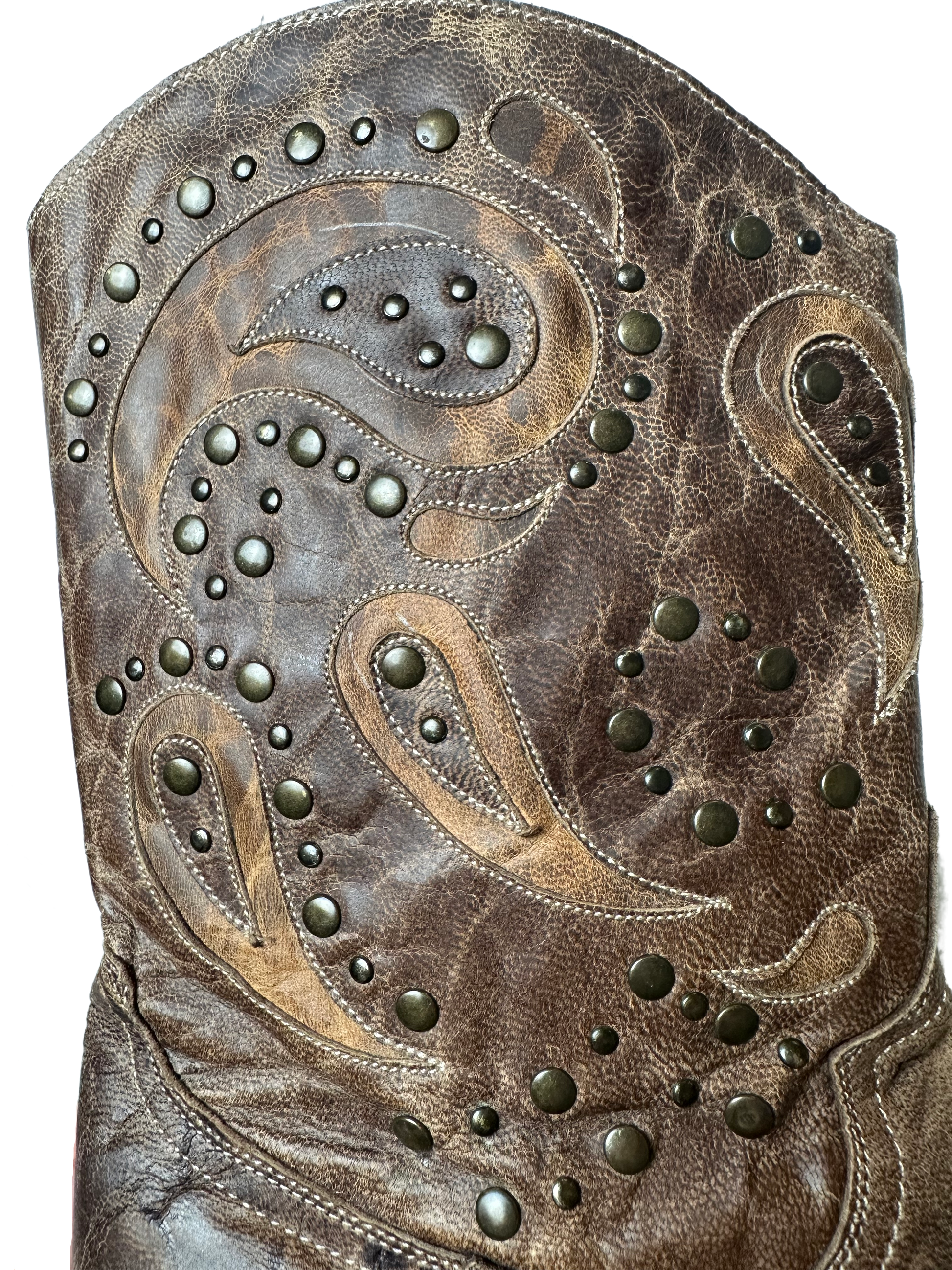 Lane Boots Brown with Cut-Outs, Studs and Side Zips Cowboy Cowgirl Slip into these Lane Boots with ease thanks to the convenient side zips, while the round toe and l