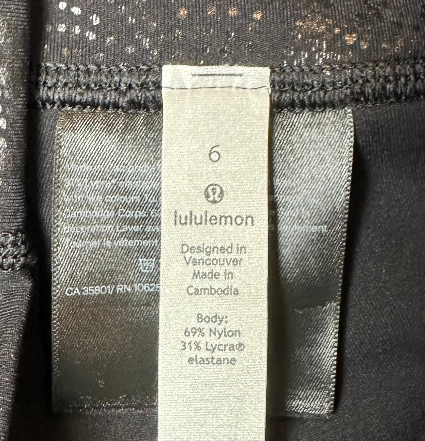 Lululemon Black Leggings with Metallic Shimmer PrintFor seriously stylish workouts, slip into these  black Lululemon metallic shimmer print leggings. The e!Lululemon Black Leggings with Metallic Shimmer PrintLeggings