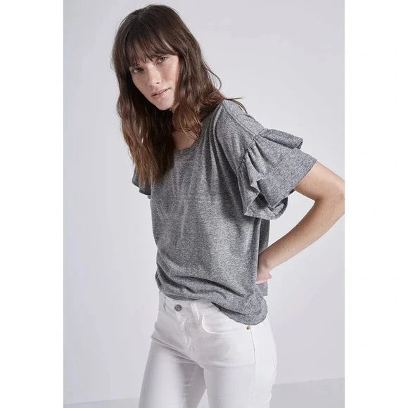 Current Elliott The Roadie Ruffle Sleeve Cotton Tee Size 2 Playful and comfy Current/Elliott The Roadie Tee boasts an oversized fit in soft heather gray cotton. With