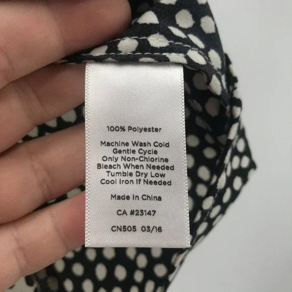 Talbots Black and White Polka Dot Notch Tie Neck Top Size 1X Add some playful polka dots to your wardrobe with this Talbots top! Featuring a stylish notch and tie ne