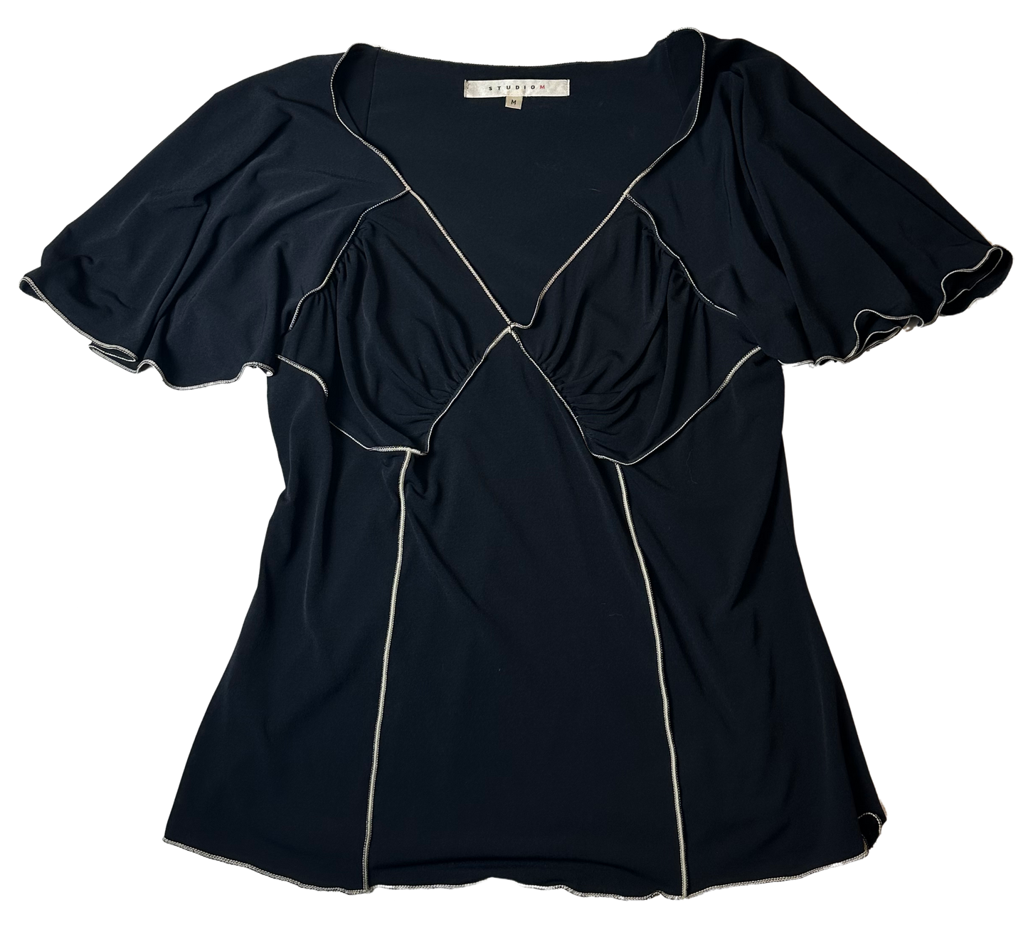 Max Studio Black Vintage Style Flirty Sleeve Top - Medium