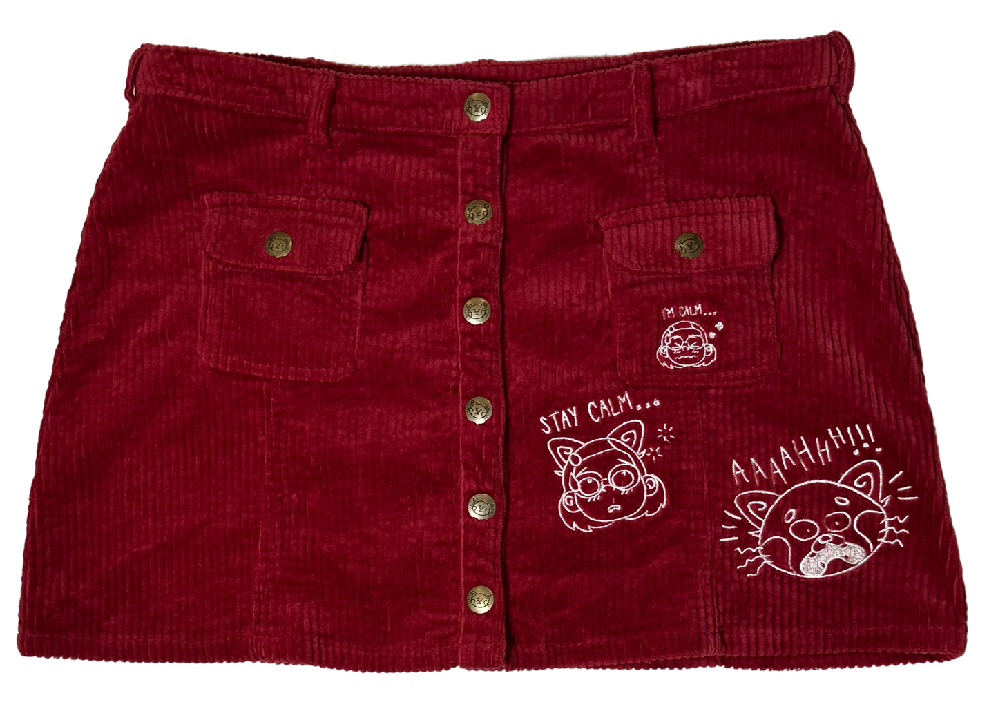 Disney Pixar Turning Red Panda Mei Corduroy Mini Snap Front Animated Skirt size XL