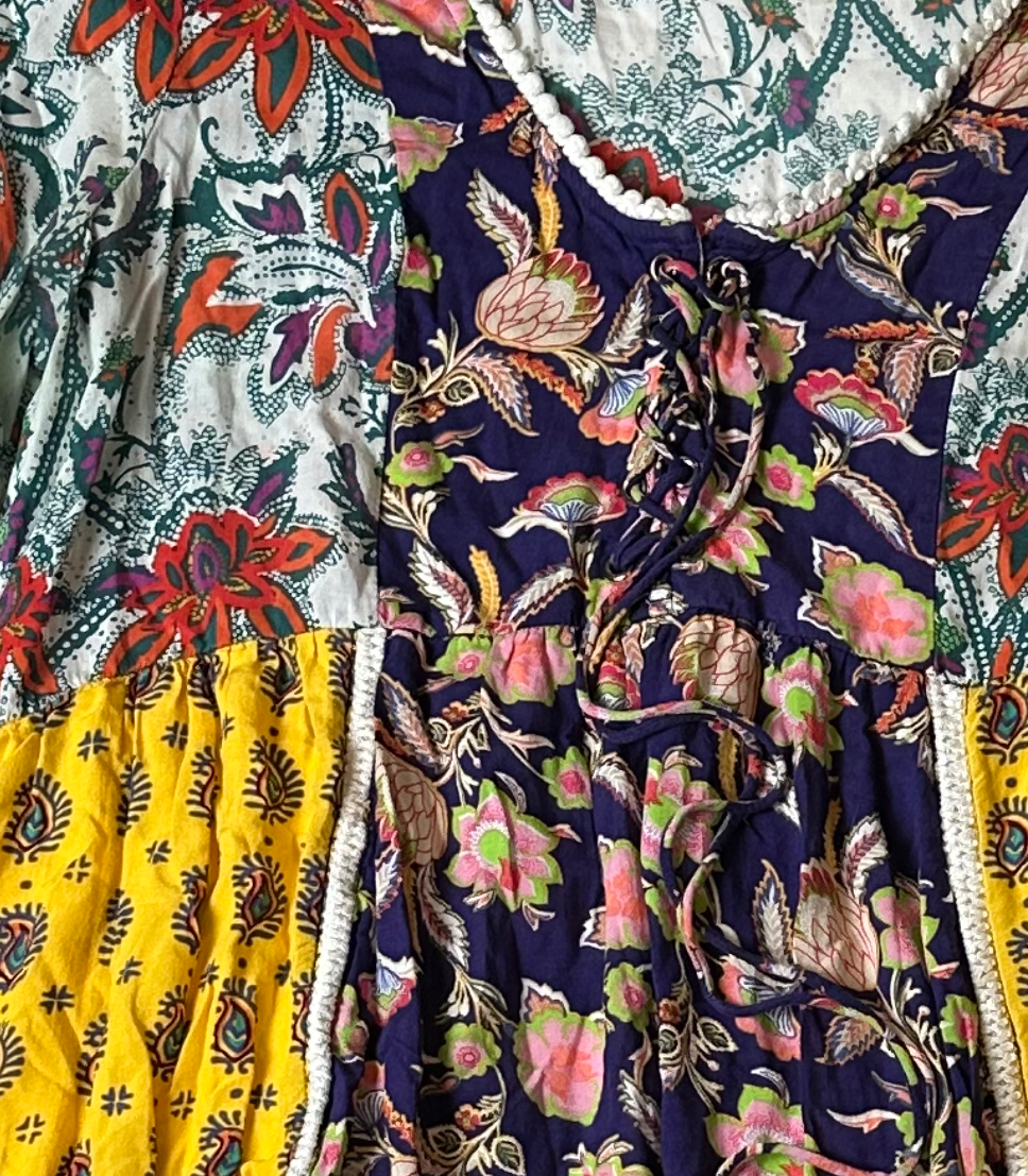 Lilka Anthropologie Patchwork Trapeze Flowy Short Boho Dress